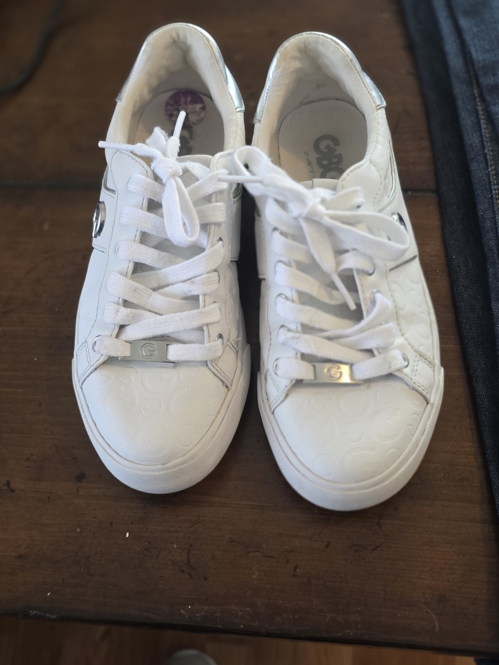 White Casual Lace-Up Sneakers by Guess